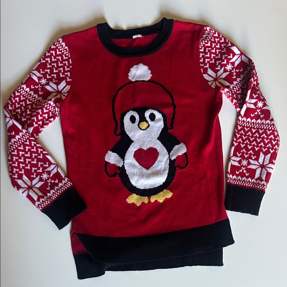 Red Penguin Christmas Sweater Size M 7/8